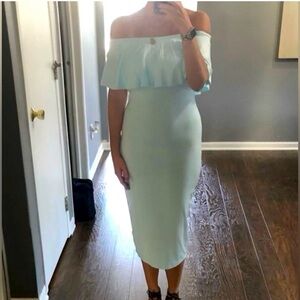 ASOS Maternity MIDI Bardot Pencil Dress, light blue, size 6